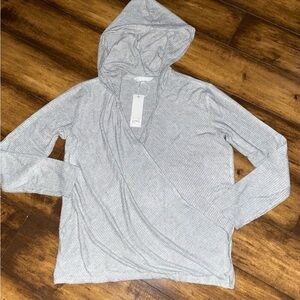 NWT BB DAKOTA Women’s Ribbed Knit Loose Fit Drawstring Hoodie (Heather Grey SML)